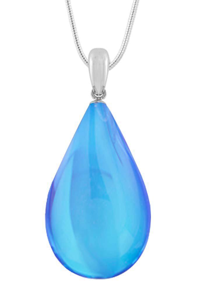 Large Drop Pendant comes with our best 1.2mm sterling silver snake chain, 18" long with polished blue stone.