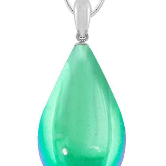 Large Drop Pendant comes with our best 1.2mm sterling silver snake chain, 18" long with polished green stone.