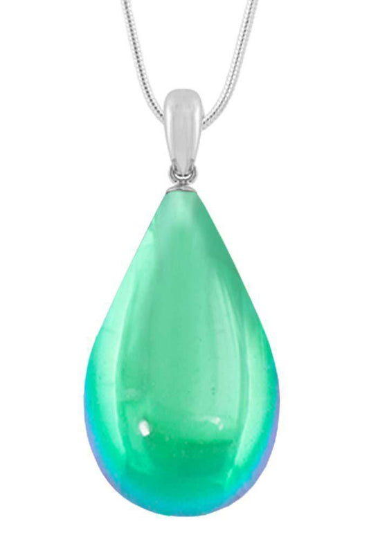 Large Drop Pendant comes with our best 1.2mm sterling silver snake chain, 18" long with polished green stone.