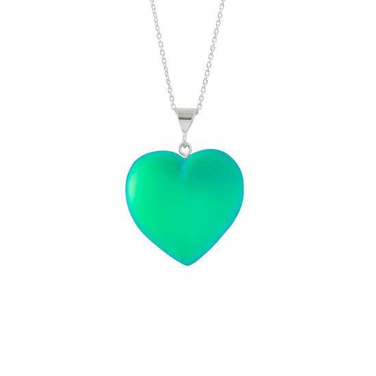 Large Heart Pendant with .925 sterling silver components. It comes with Sterling silver .7mm box chain, 18" included with the frosted green pendant.