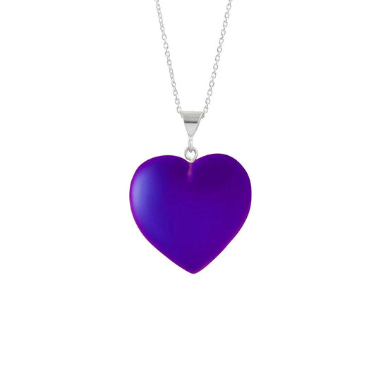 Large Heart Pendant with .925 sterling silver components. It comes with Sterling silver .7mm box chain, 18" included with the frosted violet pendant.