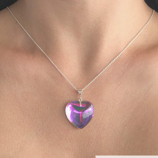 Large Heart Pendant with .925 sterling silver components. It comes with Sterling silver .7mm box chain, 18" included with the polished pink pendant.