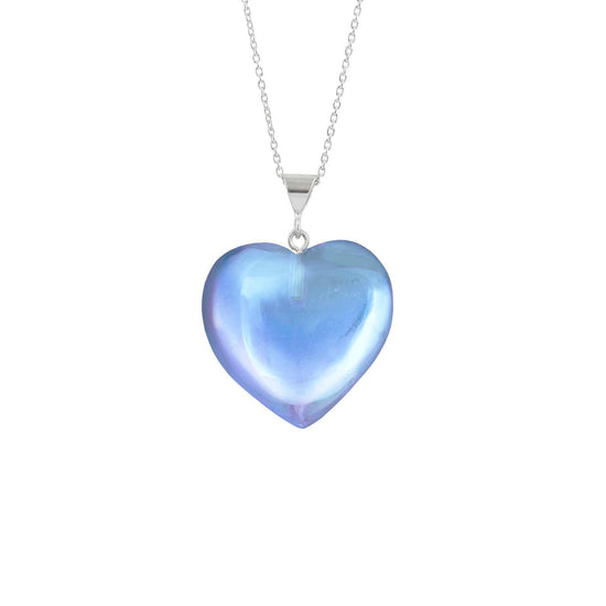 Large Heart Pendant with .925 sterling silver components. It comes with Sterling silver .7mm box chain, 18" included with the polished blue pendant.