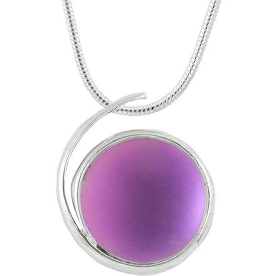 Large Wave Pendant, where it represents the "O" of Ocean Beach, while the surrounding silver symbolizes the "B." Crafted with .925 sterling silver components, the pendant comes with a 1mm sterling silver snake chain, 18" long with a frosted pink stone.