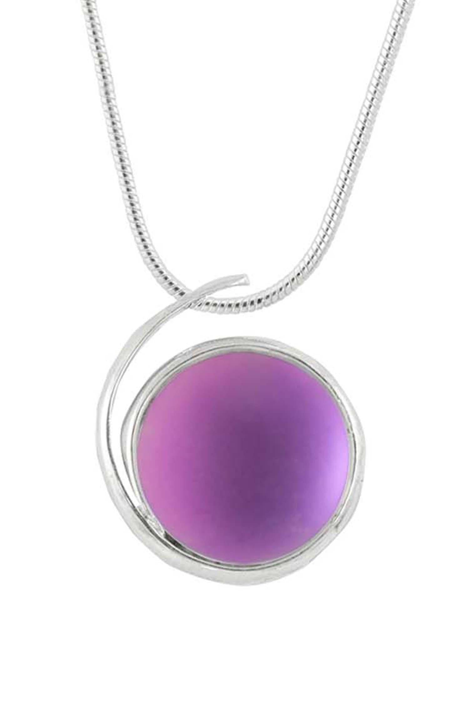 Large Wave Pendant, where it represents the "O" of Ocean Beach, while the surrounding silver symbolizes the "B." Crafted with .925 sterling silver components, the pendant comes with a 1mm sterling silver snake chain, 18" long with a frosted pink stone.