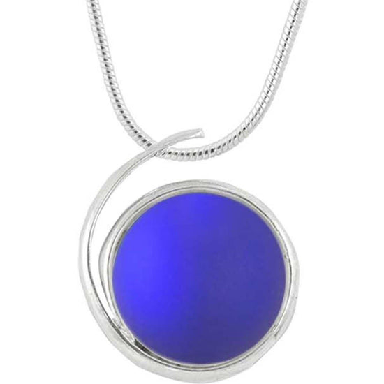 Large Wave Pendant, the frosted violet crystal center represents the "O" of Ocean Beach, while the surrounding silver symbolizes the "B." Crafted with .925 sterling silver components, the pendant comes with a 1mm sterling silver snake chain, 18" long