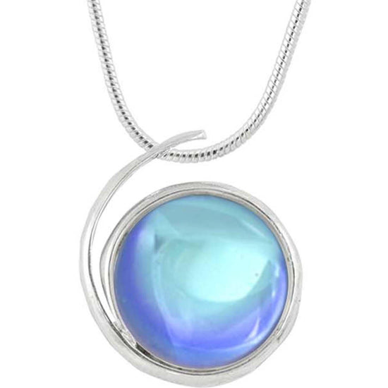 Large Wave Pendant, where it represents the "O" of Ocean Beach, while the surrounding silver symbolizes the "B." Crafted with .925 sterling silver components, the pendant comes with a 1mm sterling silver snake chain, 18" long with a polished blue stone.