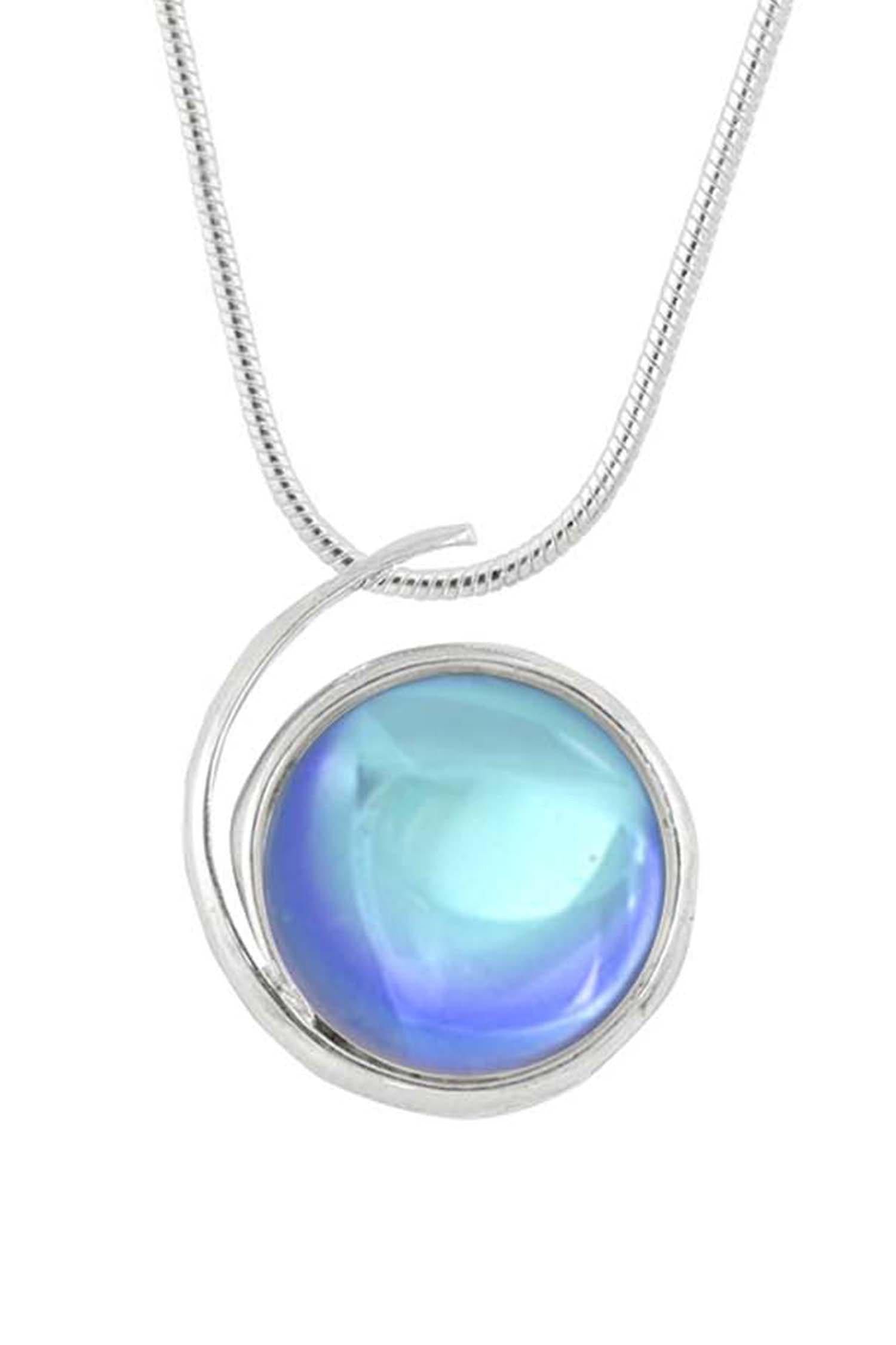 Large Wave Pendant, where it represents the "O" of Ocean Beach, while the surrounding silver symbolizes the "B." Crafted with .925 sterling silver components, the pendant comes with a 1mm sterling silver snake chain, 18" long with a polished blue stone.