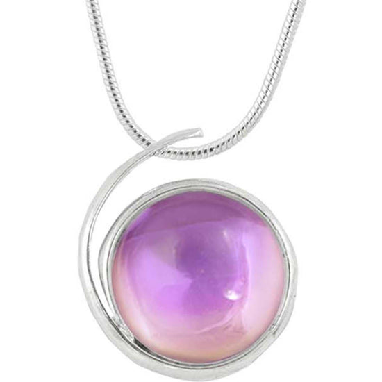 Large Wave Pendant, where it represents the "O" of Ocean Beach, while the surrounding silver symbolizes the "B." Crafted with .925 sterling silver components, the pendant comes with a 1mm sterling silver snake chain, 18" long with a polished pink stone.