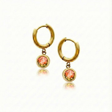 Lunar Hoop Earrings, these earrings feature dainty 5mm fire stone circles with 18k gold stainless steel.