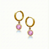 Lunar Hoop Earrings, these earrings feature dainty 5mm pink stone circles with 18k gold stainless steel.