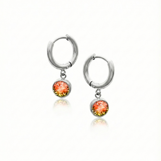 Lunar Hoop Earrings, these earrings feature dainty 5mm fire stone circles with silver stainless.