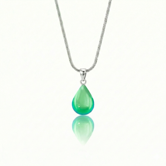 Medium Drop Pendant is a beautiful, simple, and elegant piece that includes an 18" sterling silver 1mm snake chain with the polished green pendant.