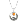 Mermaid Pendant features a beautiful mermaid sitting gracefully beneath a stunning 9mm glowing, frosted fire crystal. The pendant comes with an 18" sterling silver .7mm box chain included.