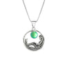 Mermaid Pendant features a beautiful mermaid sitting gracefully beneath a stunning 9mm glowing, frosted green crystal. The pendant comes with an 18" sterling silver .7mm box chain included.