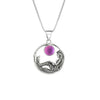 Mermaid Pendant features a beautiful mermaid sitting gracefully beneath a stunning 9mm glowing, frosted pink crystal. The pendant comes with an 18" sterling silver .7mm box chain included.