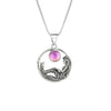 Mermaid Pendant features a beautiful mermaid sitting gracefully beneath a stunning 9mm glowing, polished pink crystal. The pendant comes with an 18" sterling silver .7mm box chain included.