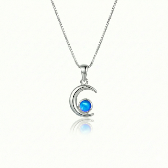Moon Pendant crafted from high-quality materials, comes with an 18" sterling silver  chain and 5mm polished blue stone.