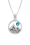 Mountain Pendant featuring a beautiful depiction of mountains under the moon or sun, this pendant captures the serene beauty of nature. The polished blue pendant includes an 18" sterling silver .7mm box chain.