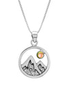 Mountain Pendant featuring a beautiful depiction of mountains under the moon or sun, this pendant captures the serene beauty of nature. The polished fire pendant includes an 18" sterling silver .7mm box chain.