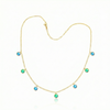Multi Stone Necklace featuring radiant 5mm blue/green stones arranged in a harmonious multi-stone composition. The adjustable 16-18" gold chain provides flexibility to suit your preferred drape and neckline. Crafted for those who appreciate quality materials and thoughtful design. 