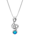 Musical Note Pendant is perfect for musicians and music enthusiasts alike.  The stunning frosted blue crystal at the bottom of the pendant adds a captivating accent to the elegant scroll design. The pendant comes with an 18" sterling silver 1mm cable chain included.
