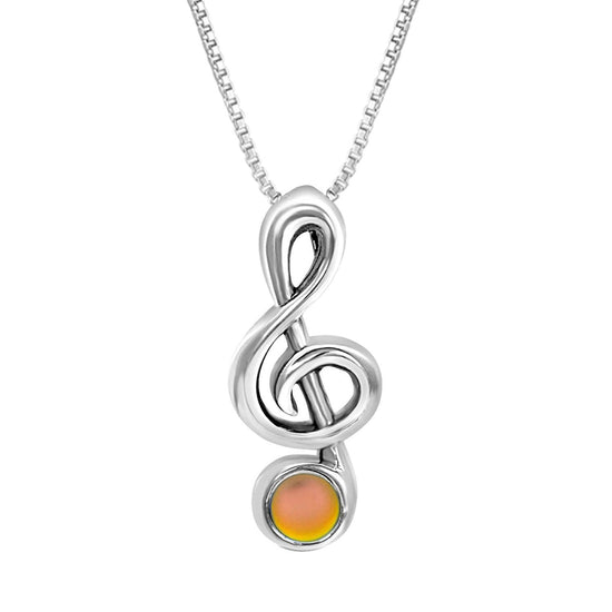 Musical Note Pendant is perfect for musicians and music enthusiasts alike.  The stunning frosted fire crystal at the bottom of the pendant adds a captivating accent to the elegant scroll design. The pendant comes with an 18" sterling silver 1mm cable chain included.