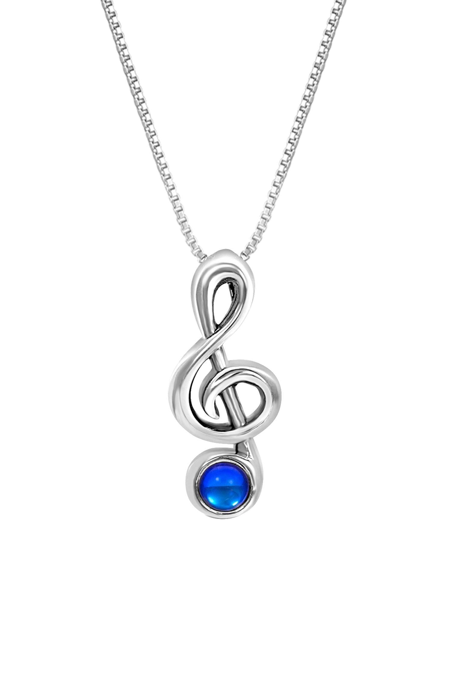 Musical Note Pendant is perfect for musicians and music enthusiasts alike.  The stunning polished blue crystal at the bottom of the pendant adds a captivating accent to the elegant scroll design. The pendant comes with an 18" sterling silver 1mm cable chain included.