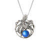 Octopus Pendant, this charming pendant holds a beautiful frosted blue gem. It comes with an 18" sterling silver .7mm box chain included, making it ready to wear.