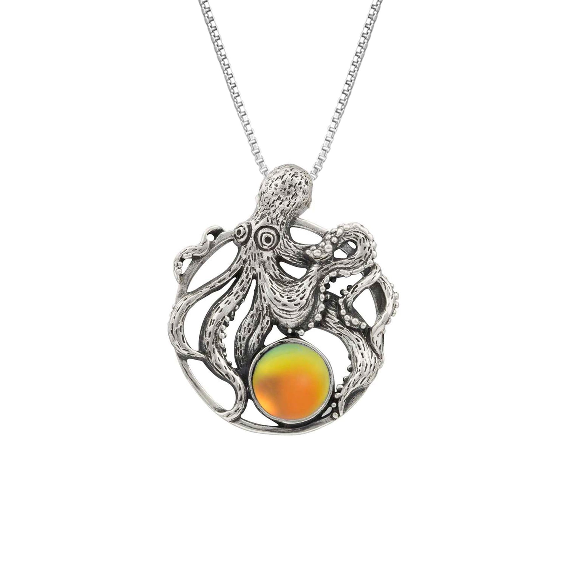 Octopus Pendant, this charming pendant holds a beautiful frosted fire gem. It comes with an 18" sterling silver .7mm box chain included, making it ready to wear.