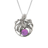 Octopus Pendant, this charming pendant holds a beautiful frosted pink gem. It comes with an 18" sterling silver .7mm box chain included, making it ready to wear.