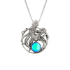 Octopus Pendant, this charming pendant holds a beautiful polished blue gem. It comes with an 18" sterling silver .7mm box chain included, making it ready to wear.