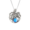 Octopus Pendant, this charming pendant holds a beautiful polished blue gem. It comes with an 18" sterling silver .7mm box chain included, making it ready to wear.