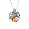 Octopus Pendant, this charming pendant holds a beautiful polished fire gem. It comes with an 18" sterling silver .7mm box chain included, making it ready to wear.