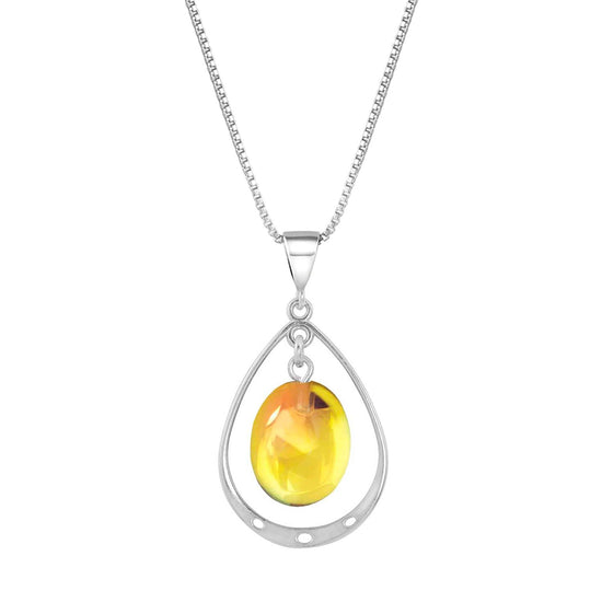 Oval with Loop Pendant handmade pendant pairs beautifully with any outfit, and you’ll love how the  polished fire crystal oval shines with an iridescent glow of color from within. The pendant comes with an 18" sterling silver .7mm box chain included.