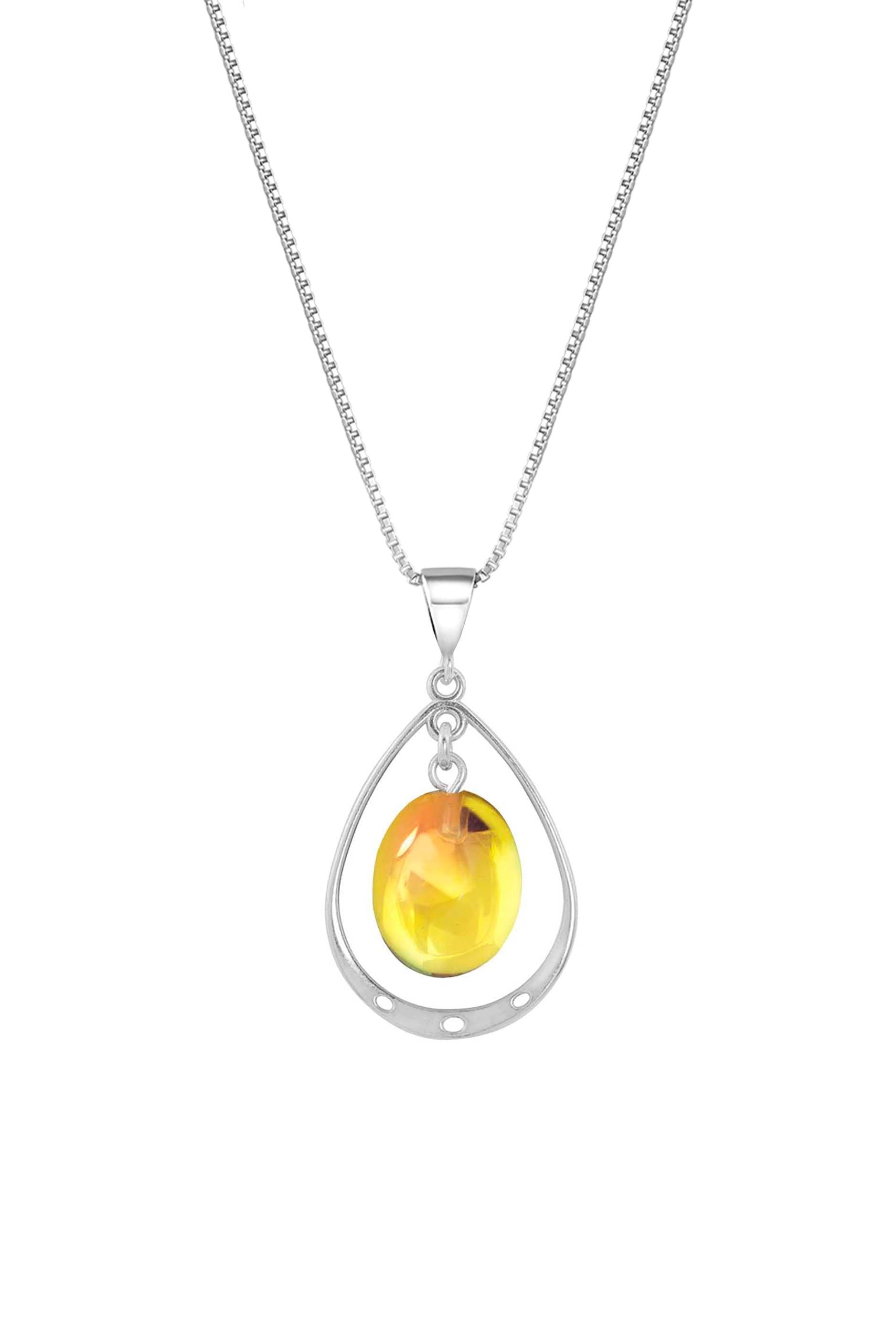 Oval with Loop Pendant handmade pendant pairs beautifully with any outfit, and you’ll love how the  polished fire crystal oval shines with an iridescent glow of color from within. The pendant comes with an 18" sterling silver .7mm box chain included.