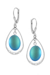 Oval with Loop Earrings featuring oval frosted aqua crystals elegantly accented with sterling silver loops. The earrings come equipped with secure lever backs for a comfortable fit.