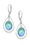 Oval with Loop Earrings featuring oval polished aqua crystals elegantly accented with sterling silver loops. The earrings come equipped with secure lever backs for a comfortable fit.