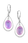 Oval with Loop Earrings featuring oval polished pink crystals elegantly accented with sterling silver loops. The earrings come equipped with secure lever backs for a comfortable fit.