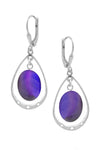 Oval with Loop Earrings featuring oval polished violet crystals elegantly accented with sterling silver loops. The earrings come equipped with secure lever backs for a comfortable fit.