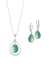 Oval with Loop Pendant and matching Drop Earrings. Each piece is crafted with high-quality sterling silver components. Includes an 18" sterling silver 1mm cable chain & with the frosted green pendant.