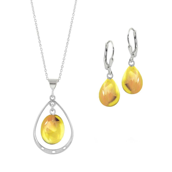 Oval with Loop Pendant and matching Drop Earrings. Each piece is crafted with high-quality sterling silver components. Includes an 18" sterling silver 1mm cable chain & with the polished fire pendant.