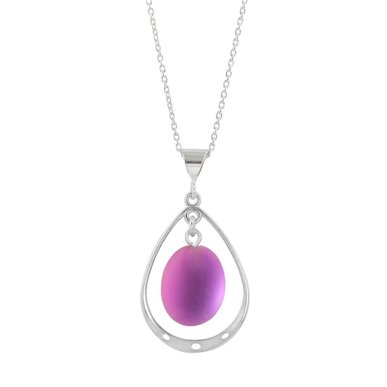 Oval with Loop Pendant handmade pendant pairs beautifully with any outfit, and you’ll love how the  frosted pink crystal oval shines with an iridescent glow of color from within. The pendant comes with an 18" sterling silver .7mm box chain included.