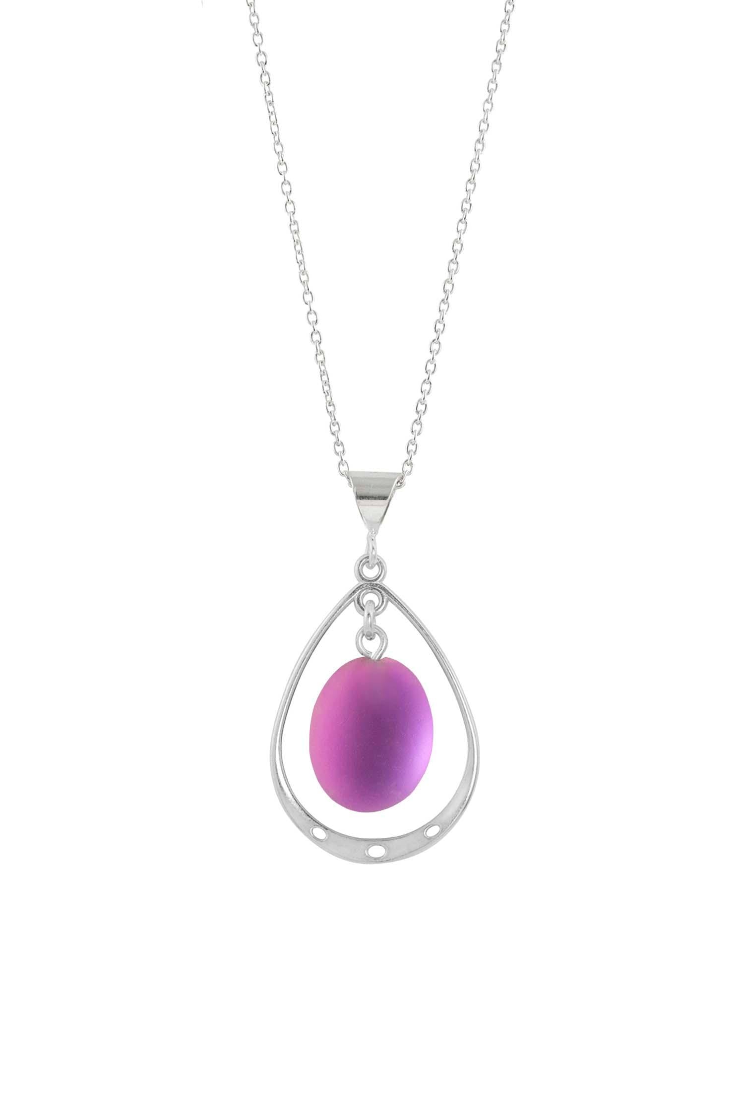 Oval with Loop Pendant handmade pendant pairs beautifully with any outfit, and you’ll love how the  frosted pink crystal oval shines with an iridescent glow of color from within. The pendant comes with an 18" sterling silver .7mm box chain included.