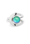 Raima Ring features a design that is not symmetrical, yet beautifully balanced. Crafted from sturdy sterling silver with polished aqua stone, this ring is adjustable, allowing you to customize the fit starting at size 7.5.