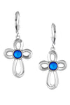Ribbon Cross Earrings feature lever-back components that add a touch of elegance to the traditional cross design.  At the center, our signature color-changing frosted blue crystal beautifully enhances this classic religious symbol. These earrings are crafted from high-quality sterling silver, ensuring durability and shine. 