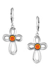 Ribbon Cross Earrings feature lever-back components that add a touch of elegance to the traditional cross design.  At the center, our signature color-changing polished fire crystal beautifully enhances this classic religious symbol. These earrings are crafted from high-quality sterling silver, ensuring durability and shine. 