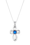 Ribbon Cross Pendant features a beautifully crafted design that adds a touch of elegance to the traditional cross, creating an eye-catching look.  At the center, our signature color-changing frosted blue crystal beautifully enhances this classic religious symbol. These earrings are crafted from high-quality sterling silver, ensuring durability and shine. 