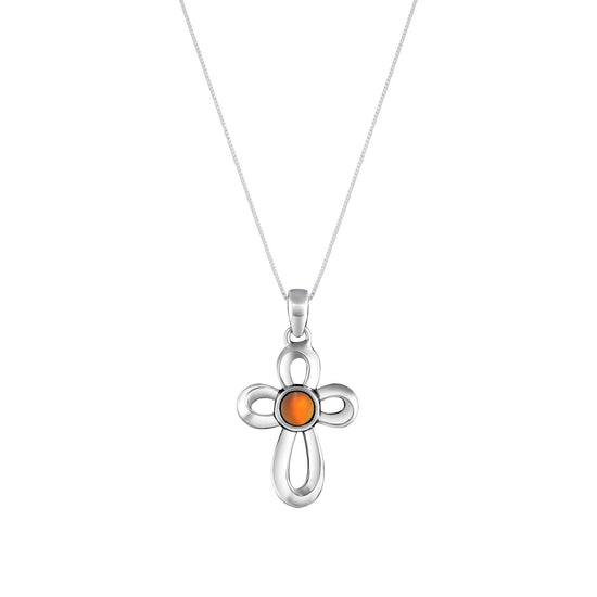 Ribbon Cross Pendant features a beautifully crafted design that adds a touch of elegance to the traditional cross, creating an eye-catching look.  At the center, our signature color-changing frosted fire crystal beautifully enhances this classic religious symbol. These earrings are crafted from high-quality sterling silver, ensuring durability and shine. 