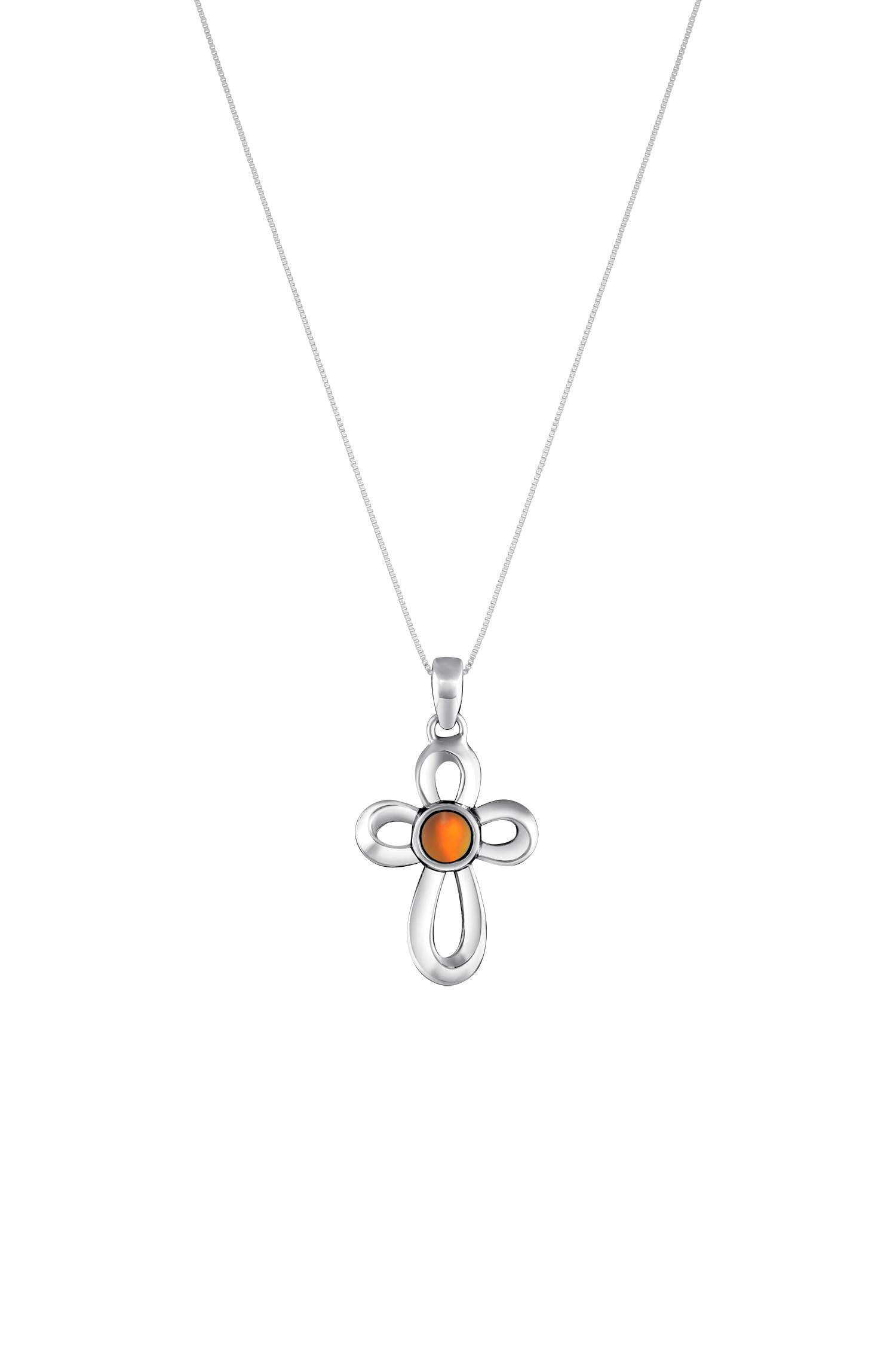 Ribbon Cross Pendant features a beautifully crafted design that adds a touch of elegance to the traditional cross, creating an eye-catching look.  At the center, our signature color-changing frosted fire crystal beautifully enhances this classic religious symbol. These earrings are crafted from high-quality sterling silver, ensuring durability and shine. 